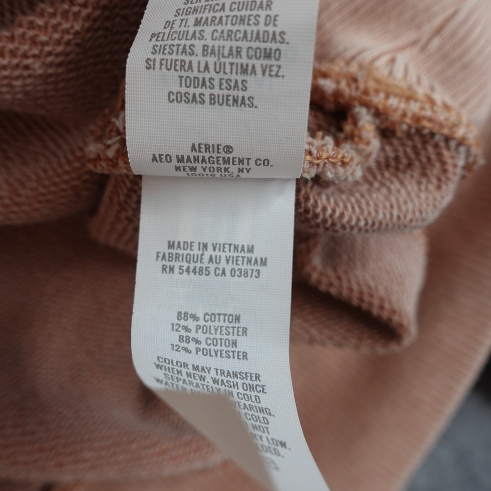 Aerie Oversized V-Neck Sweatshirt Womens L Terracotta Tan Ribbed Trim Slouchy - Picture 5 of 10